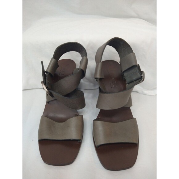 Boemos Italy Block Heel Sandals EU 39 Dark Gray All Leather Strappy Square Toe - Picture 1 of 12